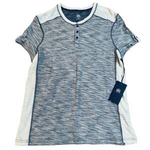 Rock & Republic Men's Henley Shirt XL Grey Heathered Colorblock Slim Fit Soft Y2